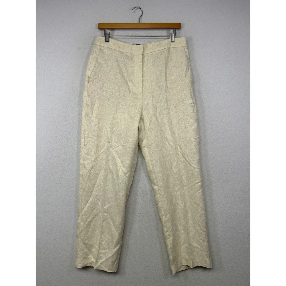 Metallic Linen Chic NWT Zara Womens L High Rise Shimmer‎ Straight Leg Trousers